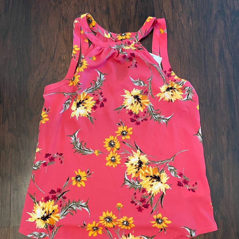 Express Pink Racerback Tank Top with Floral Design